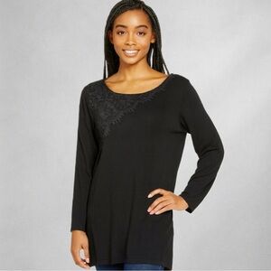 Lane Bryant  Womens Sweater Size 18/20 Knit Lace Top Tunic Black